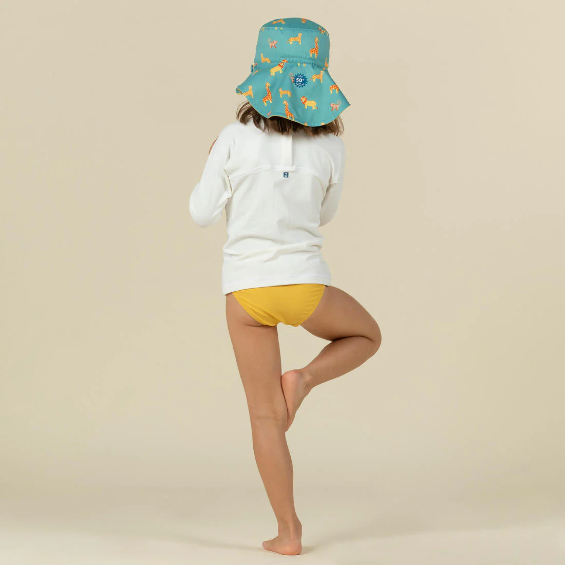 Sombrero de natación reversible anti-UV azul con estampado de sabana para bebé - Image 3