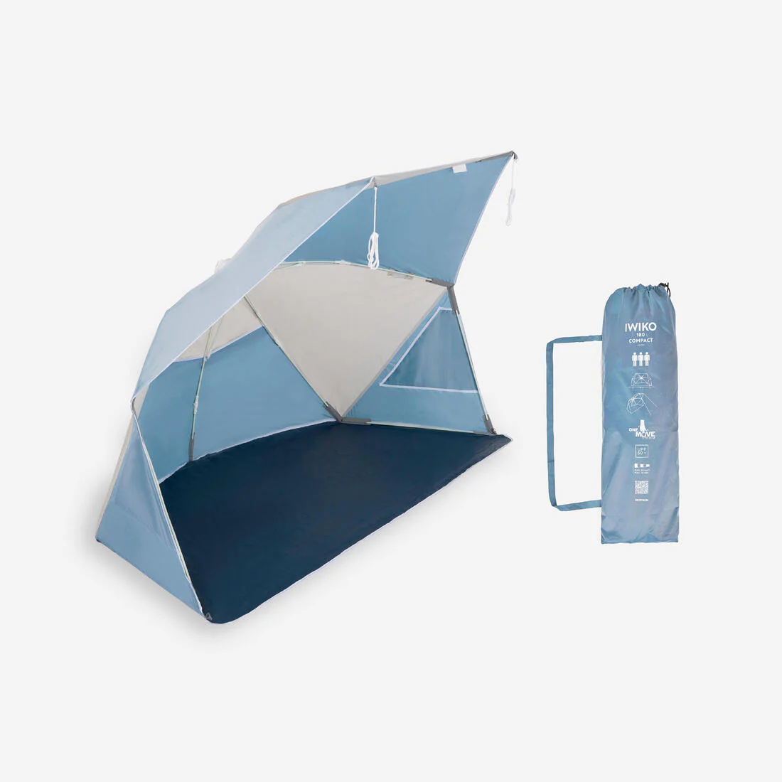 Sombrilla de playa anti-UV compacta para 3 personas gris con beige Iwiko 180