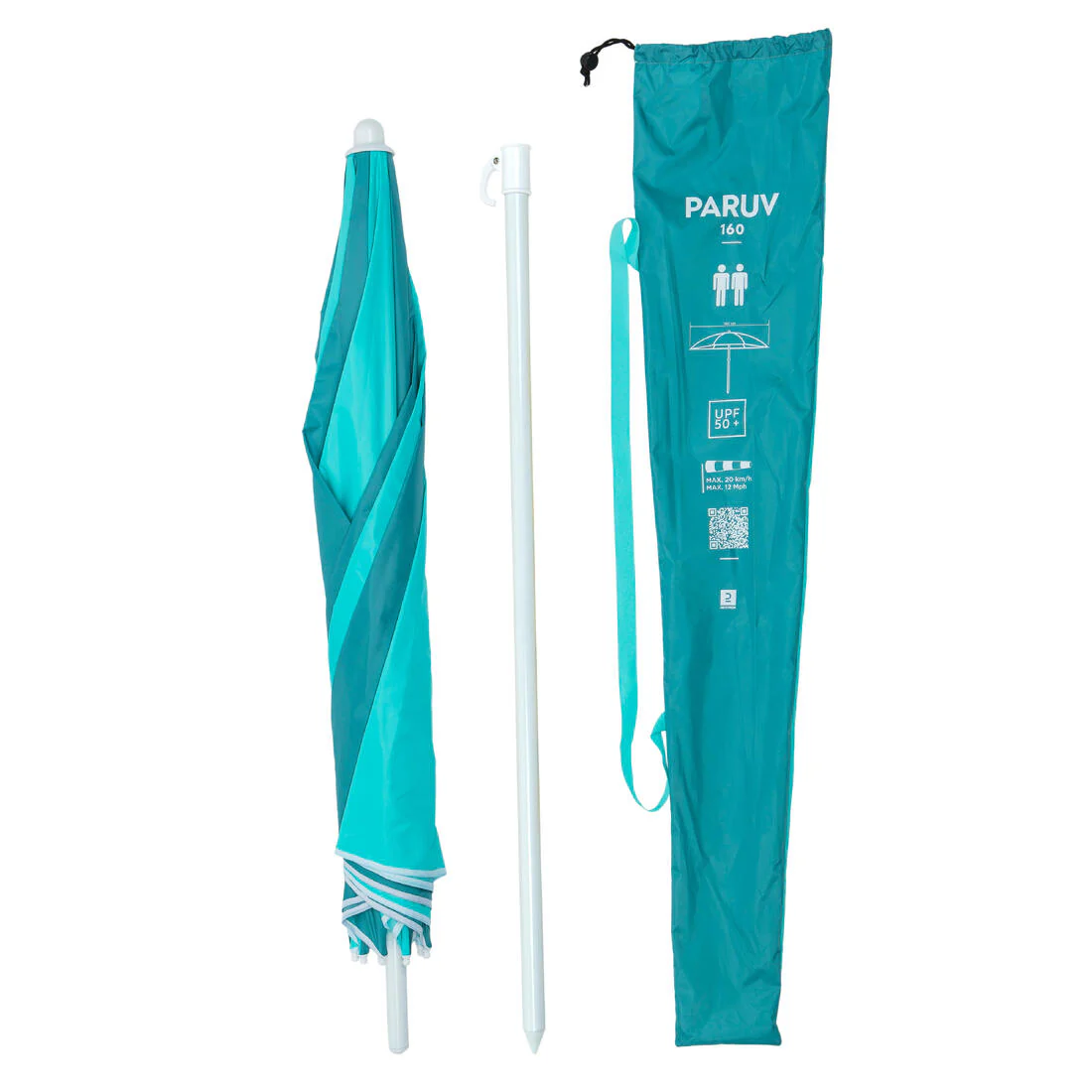 Sombrilla de playa con UPF 50+ azul con verde para 2 personas Paruv 160 - Image 4