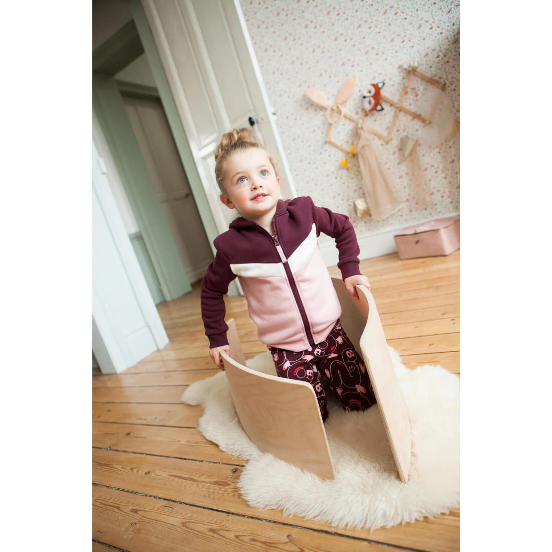 Sudadera básica con cierre burdeos/rosa para niños - Image 7