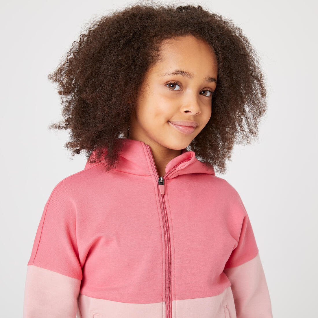 Sudadera de algodón transpirable con cierre y capucha para niños 900 - Rosa - Image 2