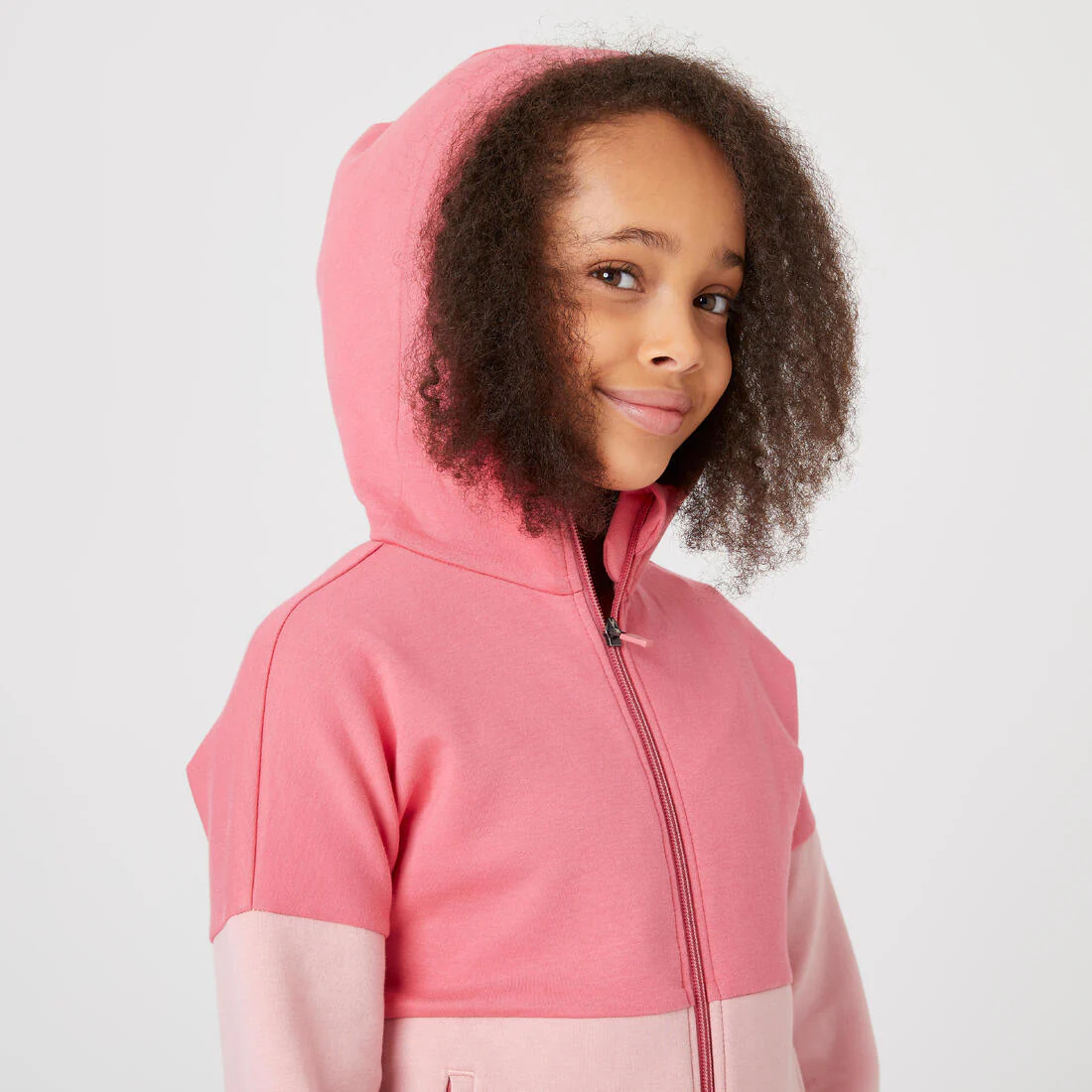 Sudadera de algodón transpirable con cierre y capucha para niños 900 - Rosa - Image 3