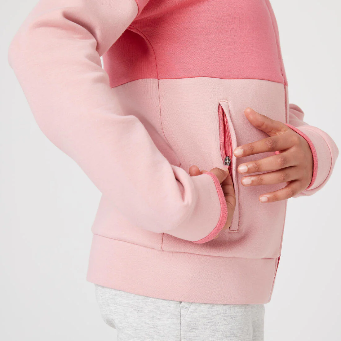 Sudadera de algodón transpirable con cierre y capucha para niños 900 - Rosa - Image 4