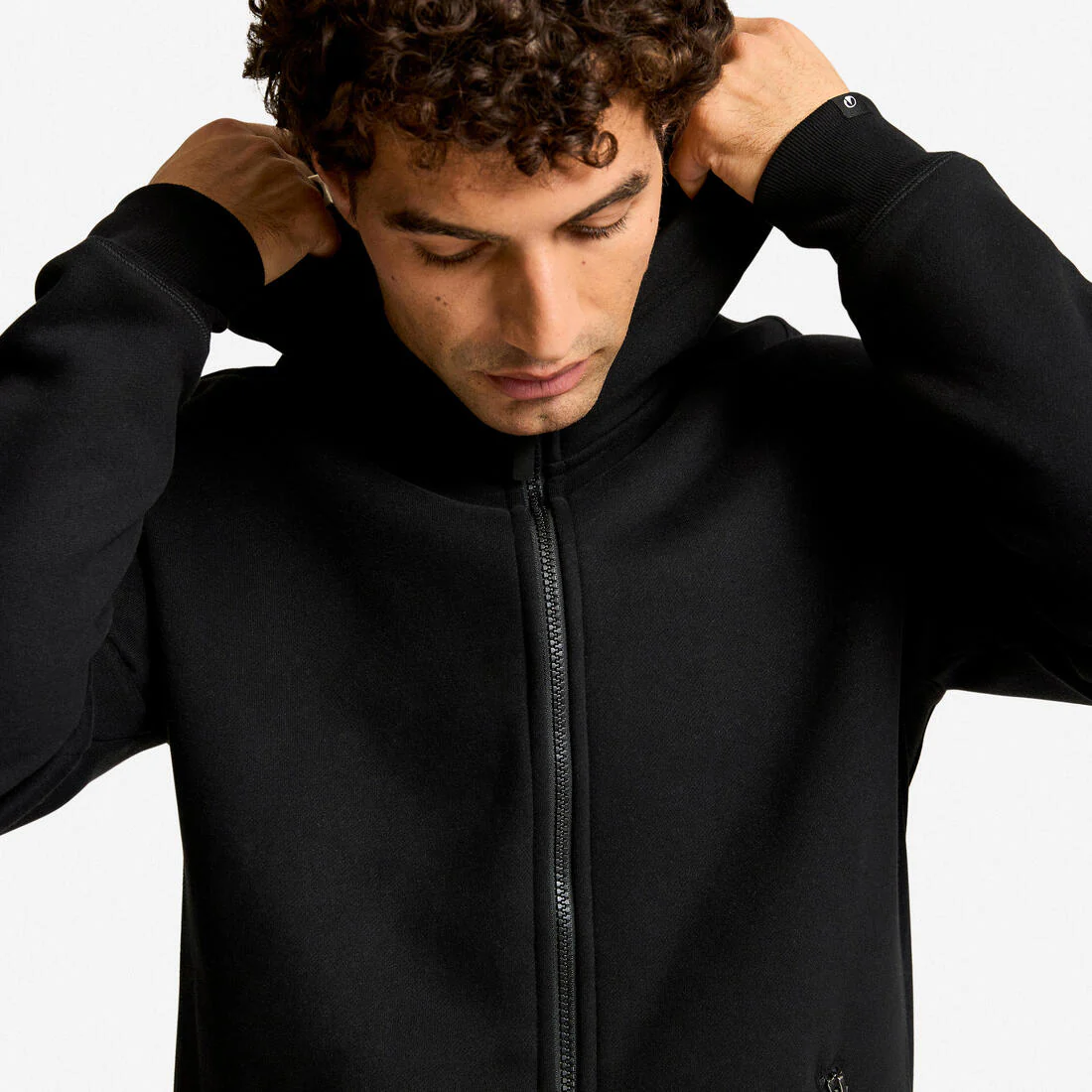 Sudadera de fitness con capucha y cierre negra para hombre - Image 6