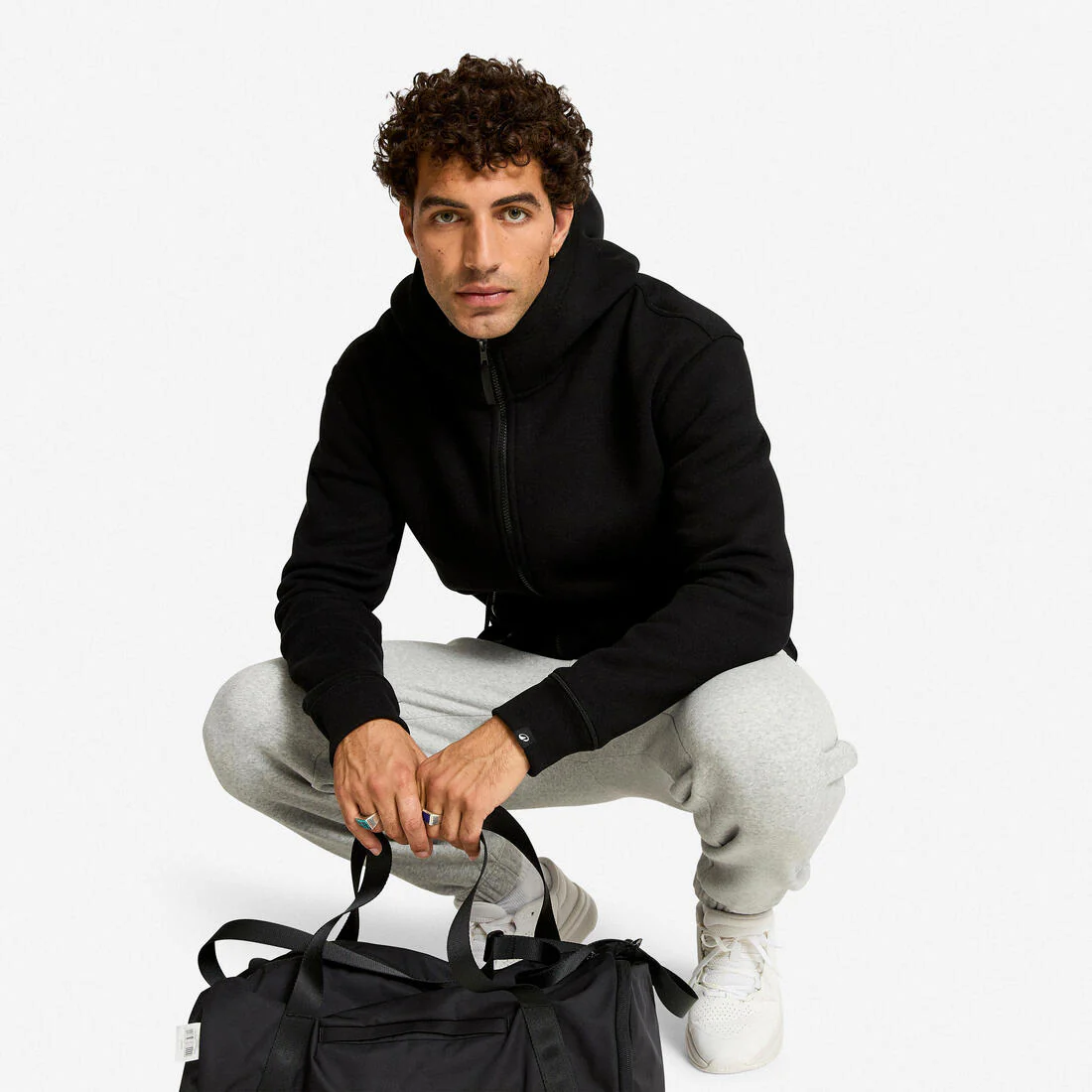 Sudadera de fitness con capucha y cierre negra para hombre - Image 7