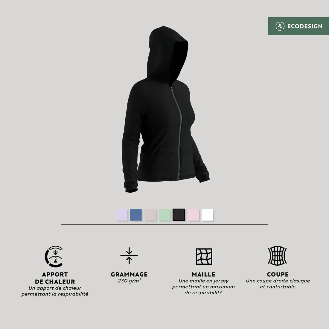 Sudadera de fitness con cierre negra para mujer 100 - Image 6