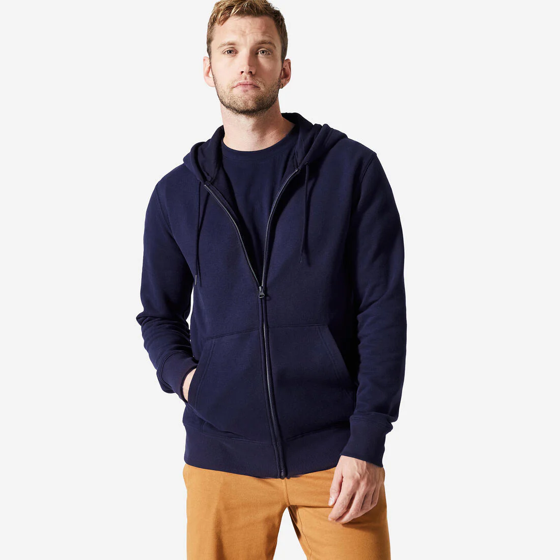 Sudadera de fitness con cierre y capucha azul oscuro para hombre 500 Essential - Image 2