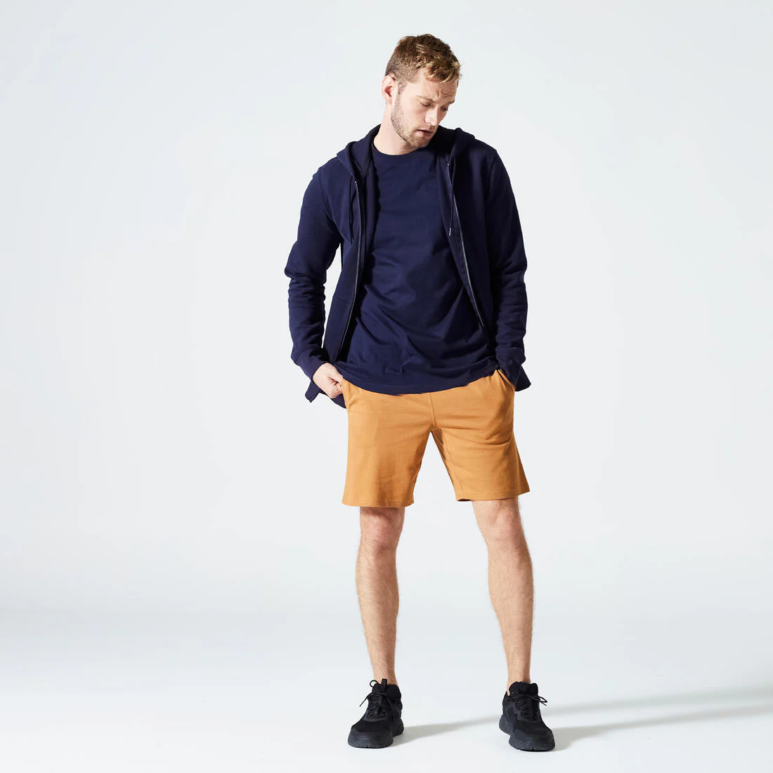 Sudadera de fitness con cierre y capucha azul oscuro para hombre 500 Essential - Image 5