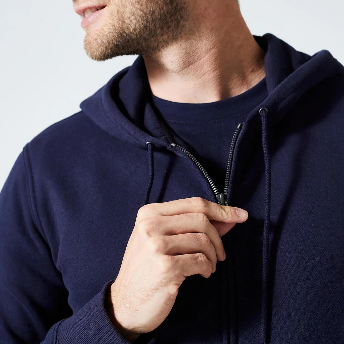 Sudadera de fitness con cierre y capucha azul oscuro para hombre 500 Essential - Image 8