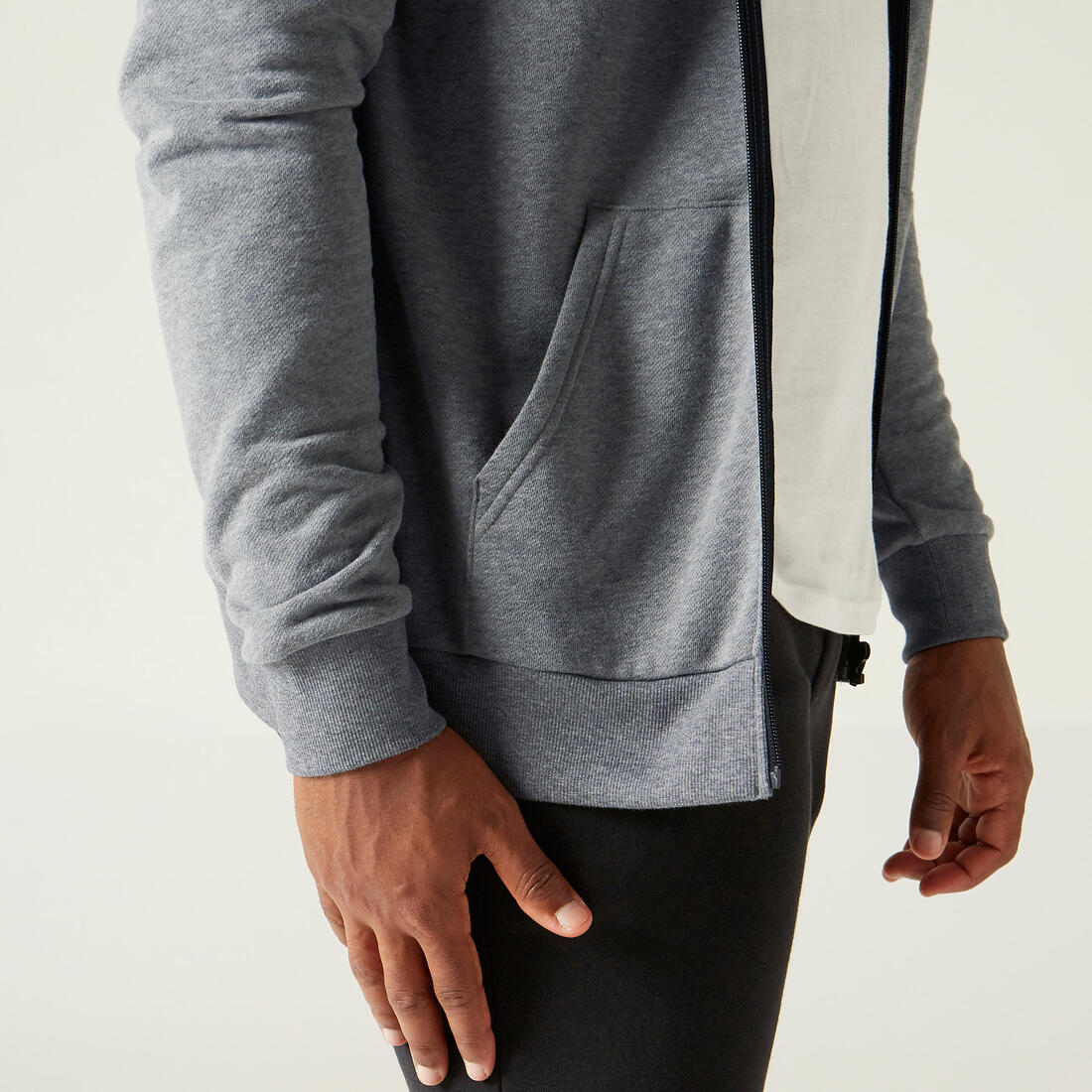 Sudadera de fitness con cierre y capucha gris para hombre 100 - Image 3