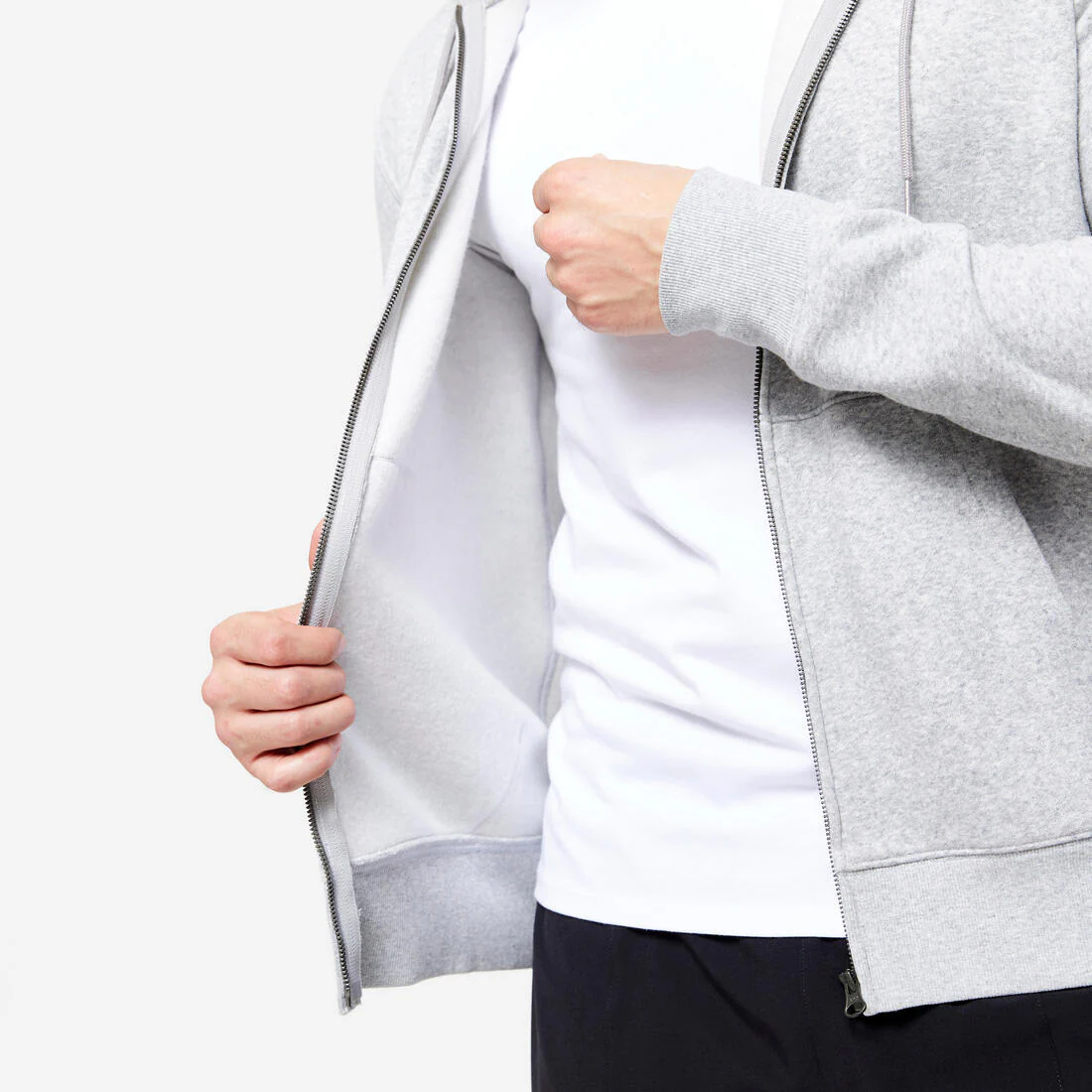 Sudadera de fitness con cierre y capucha gris para hombre 100 - Image 8