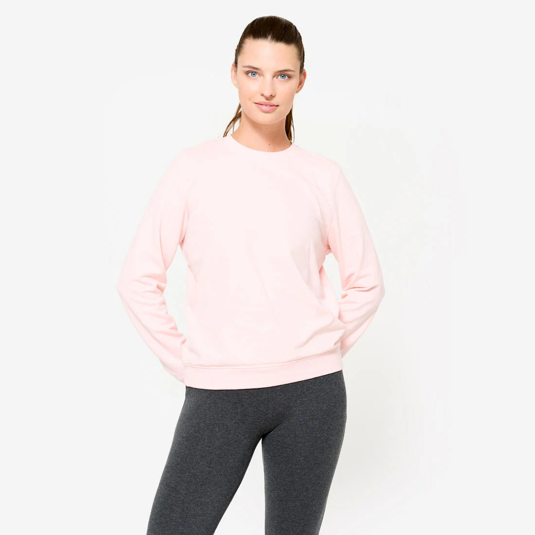 Sudadera de fitness de cuello redondo rosa claro para mujer