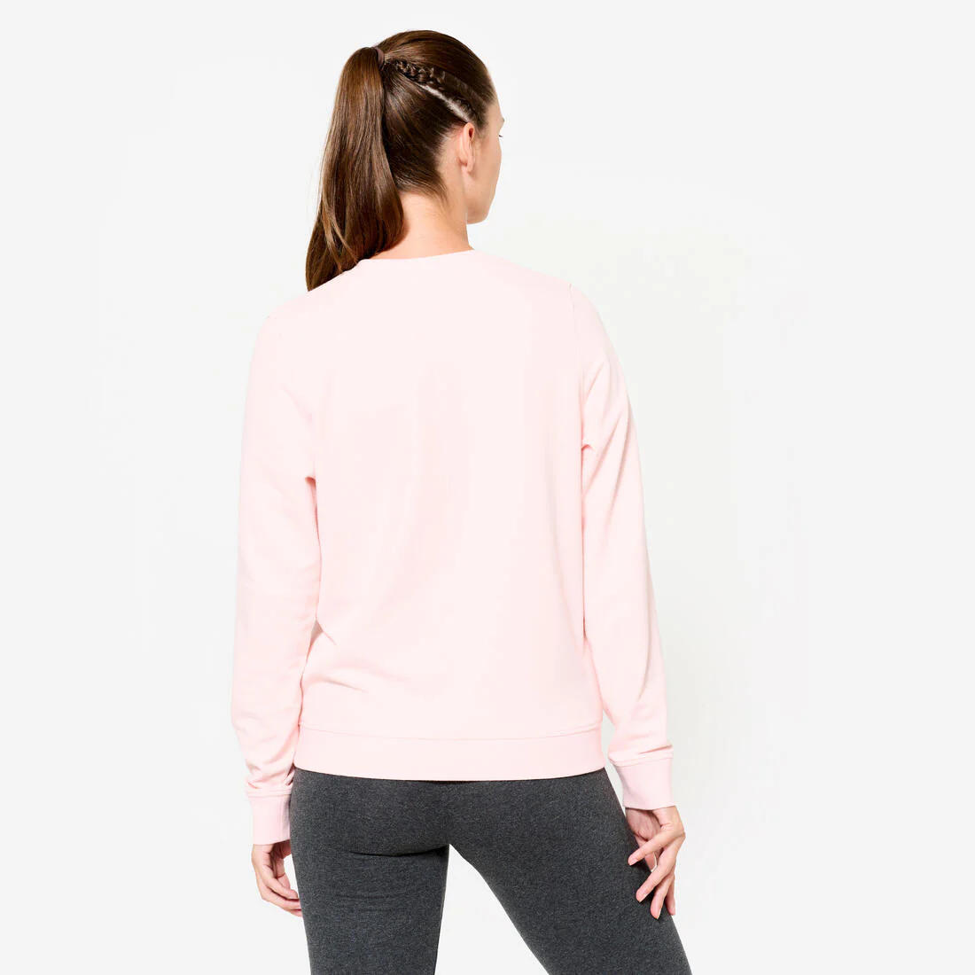 Sudadera de fitness de cuello redondo rosa claro para mujer - Image 4