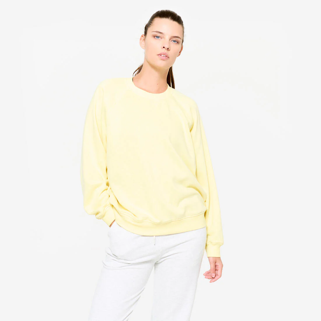 Sudadera de fitness de muletón amarilla para mujer