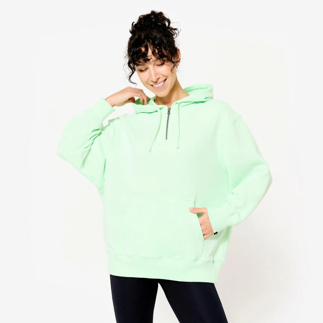 Sudadera de fitness oversized con capucha verde claro para mujer 520