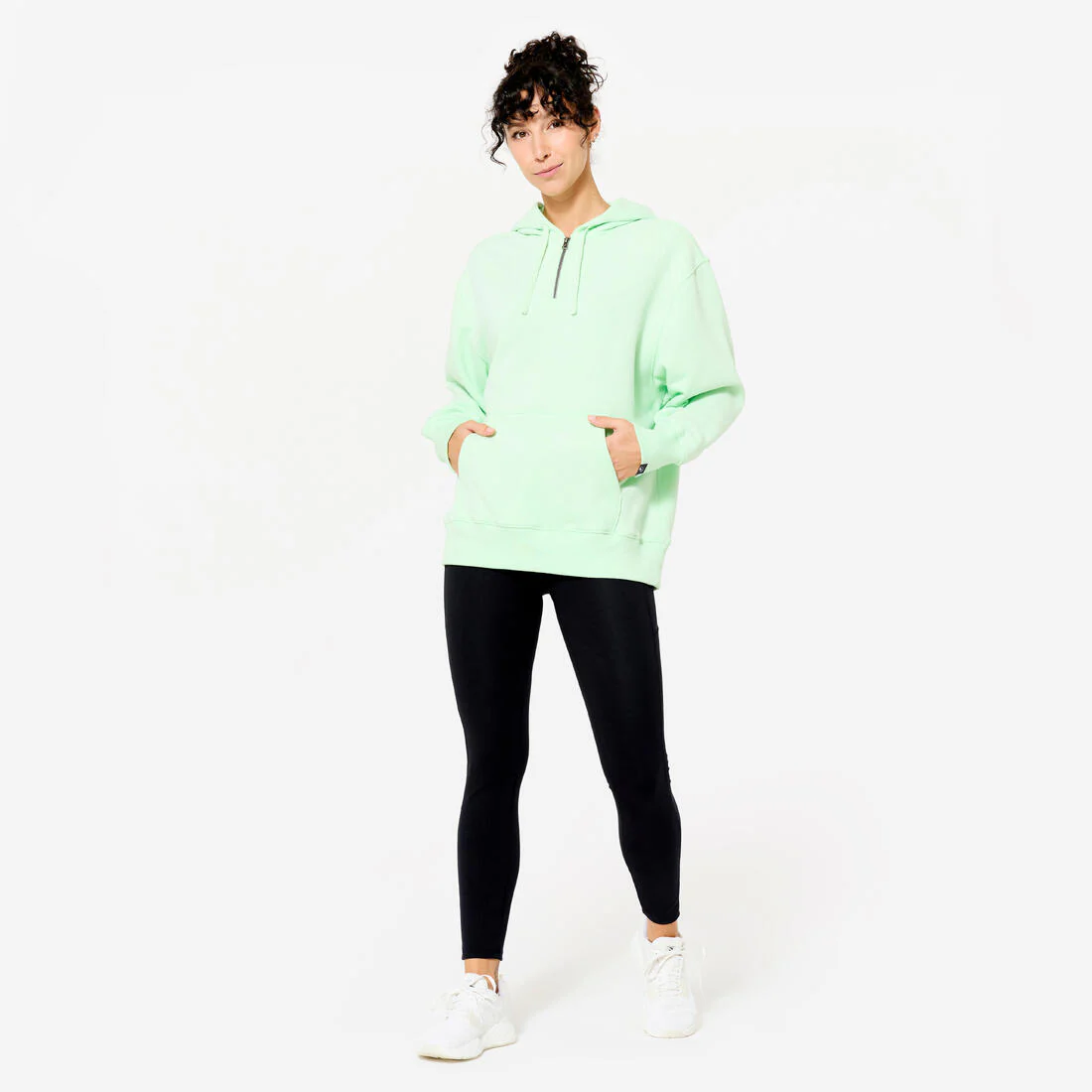 Sudadera de fitness oversized con capucha verde claro para mujer 520 - Image 2