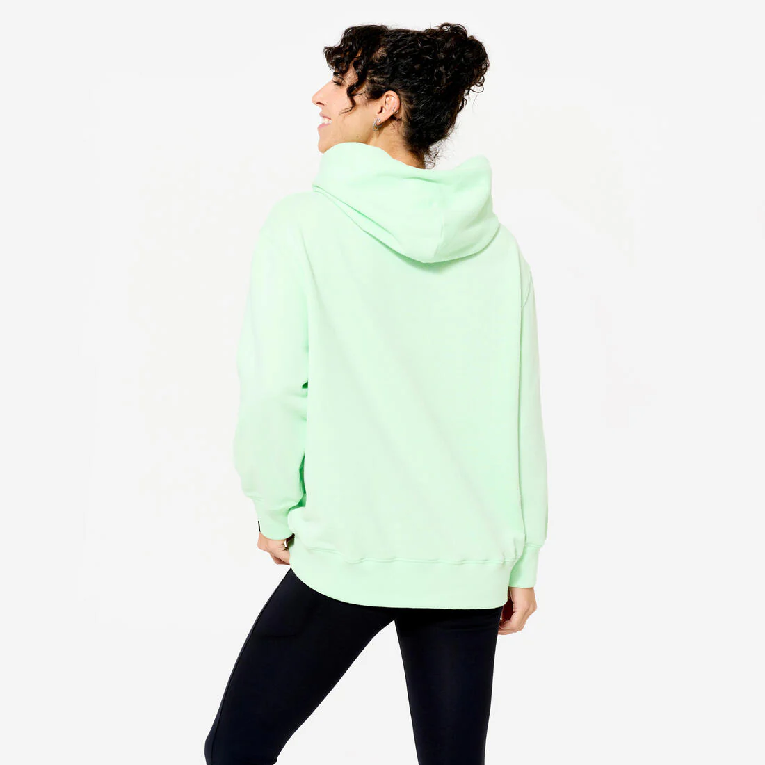 Sudadera de fitness oversized con capucha verde claro para mujer 520 - Image 4