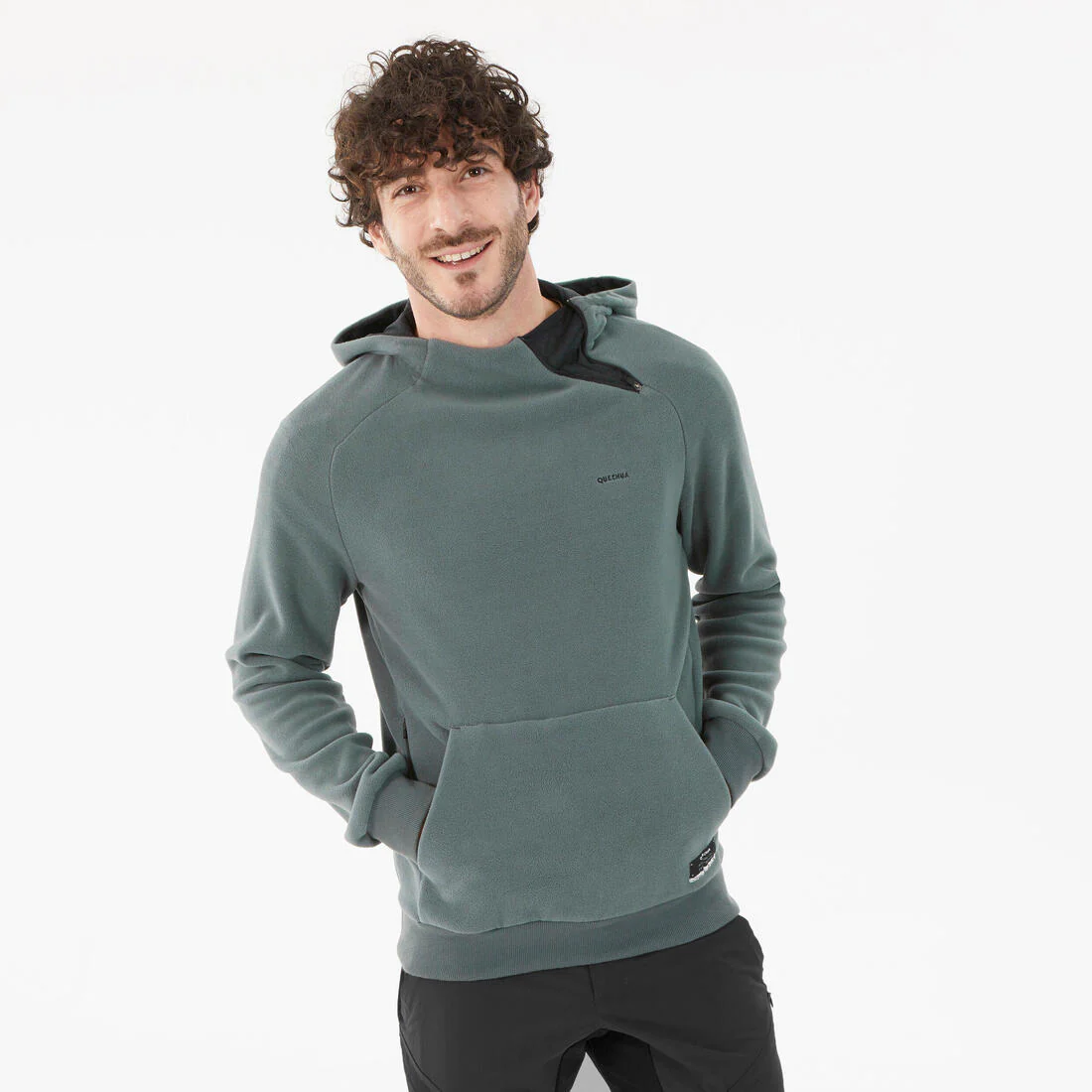 Sudadera de senderismo de forro polar con capucha verde para hombre MH100
