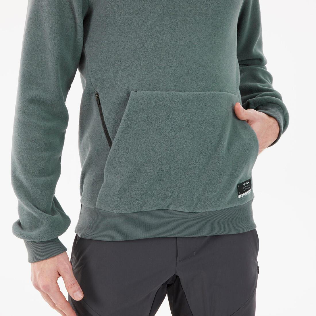 Sudadera de senderismo de forro polar con capucha verde para hombre MH100 - Image 5