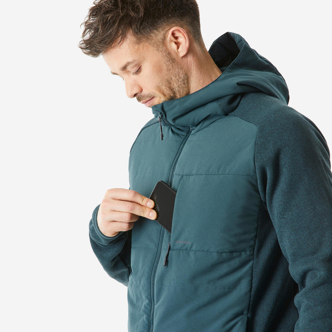 Sudadera de senderismo verde para hombre NH500 Hybride - Image 4