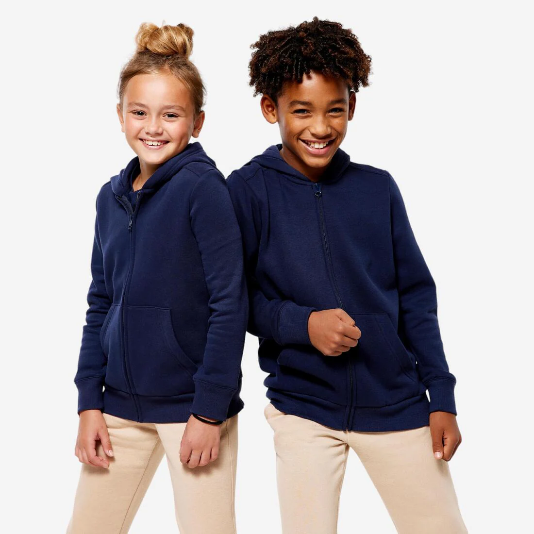 Sudadera deportiva con cierre azul para niños 500