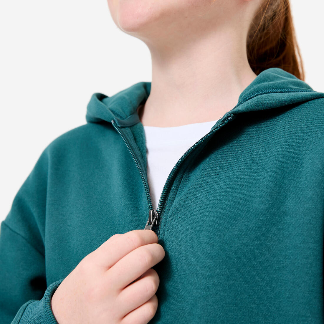 Sudadera deportiva holgada con cierre y capucha verde oscuro - Image 3