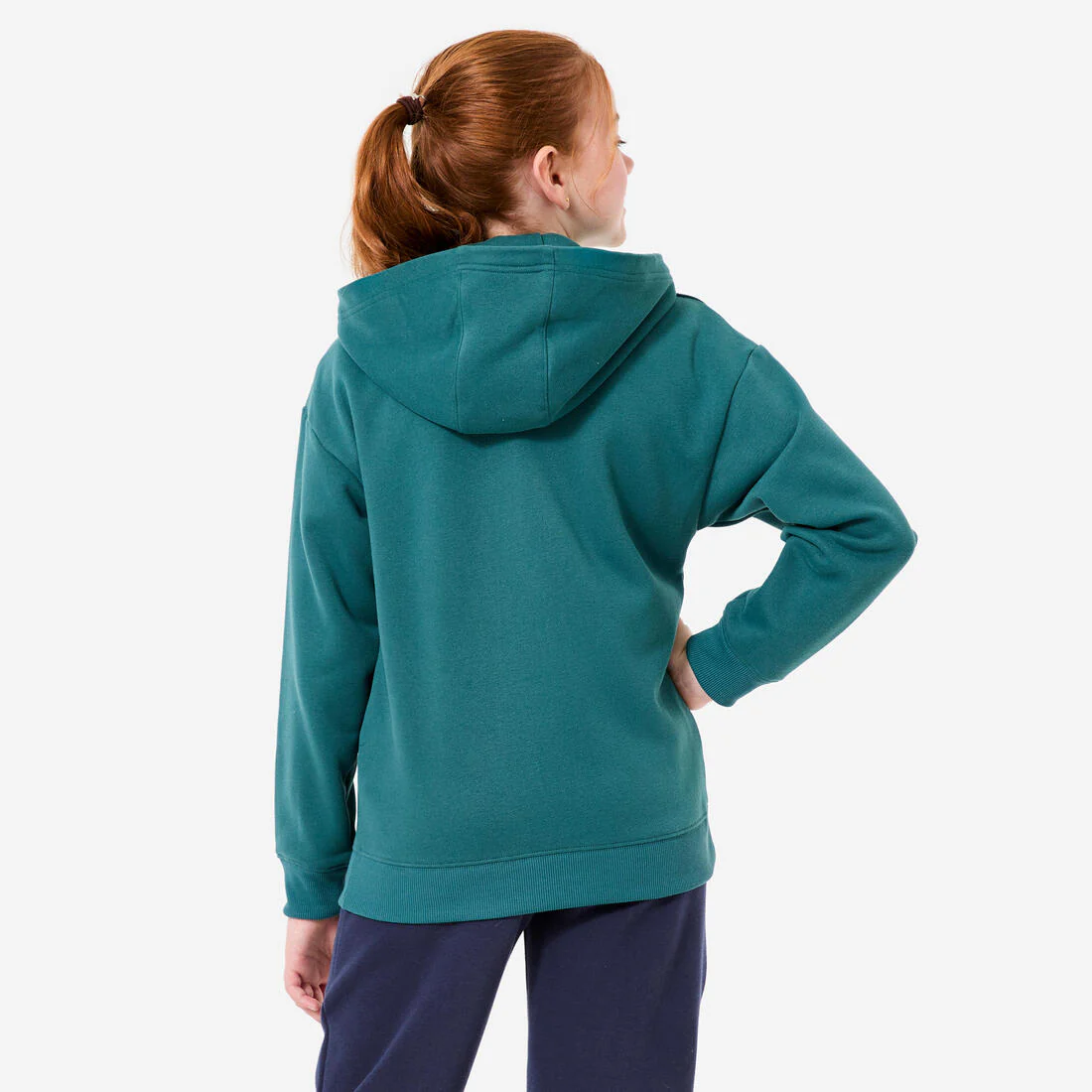 Sudadera deportiva holgada con cierre y capucha verde oscuro - Image 4