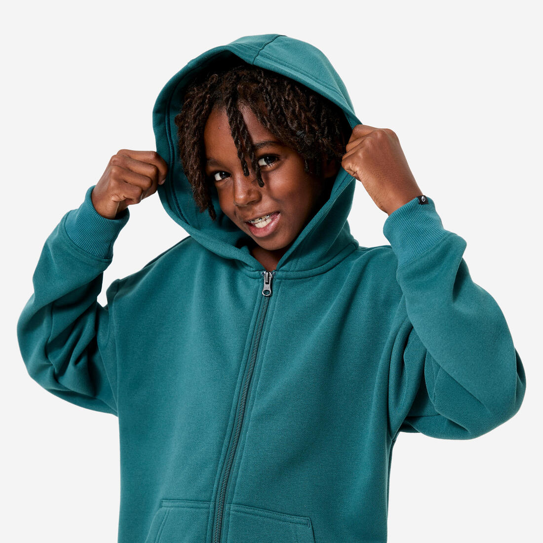 Sudadera deportiva holgada con cierre y capucha verde oscuro - Image 5