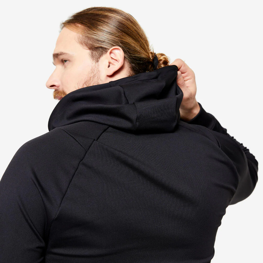 Sudadera fitness transpirable con capucha negra lisa para hombre Essentiel 100 - Image 5