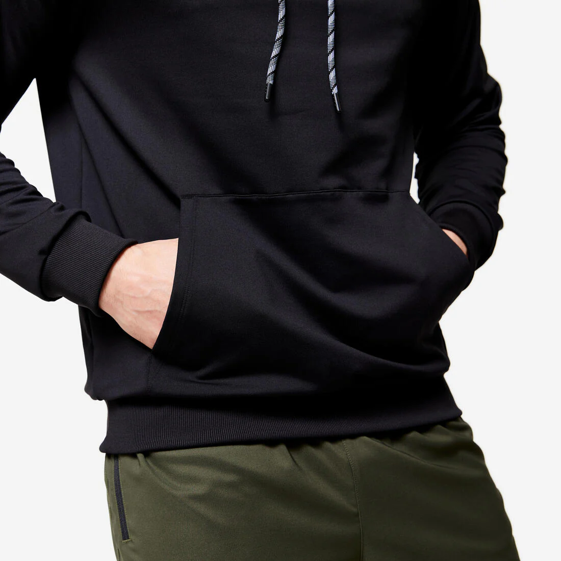 Sudadera fitness transpirable con capucha negra lisa para hombre Essentiel 100 - Image 6