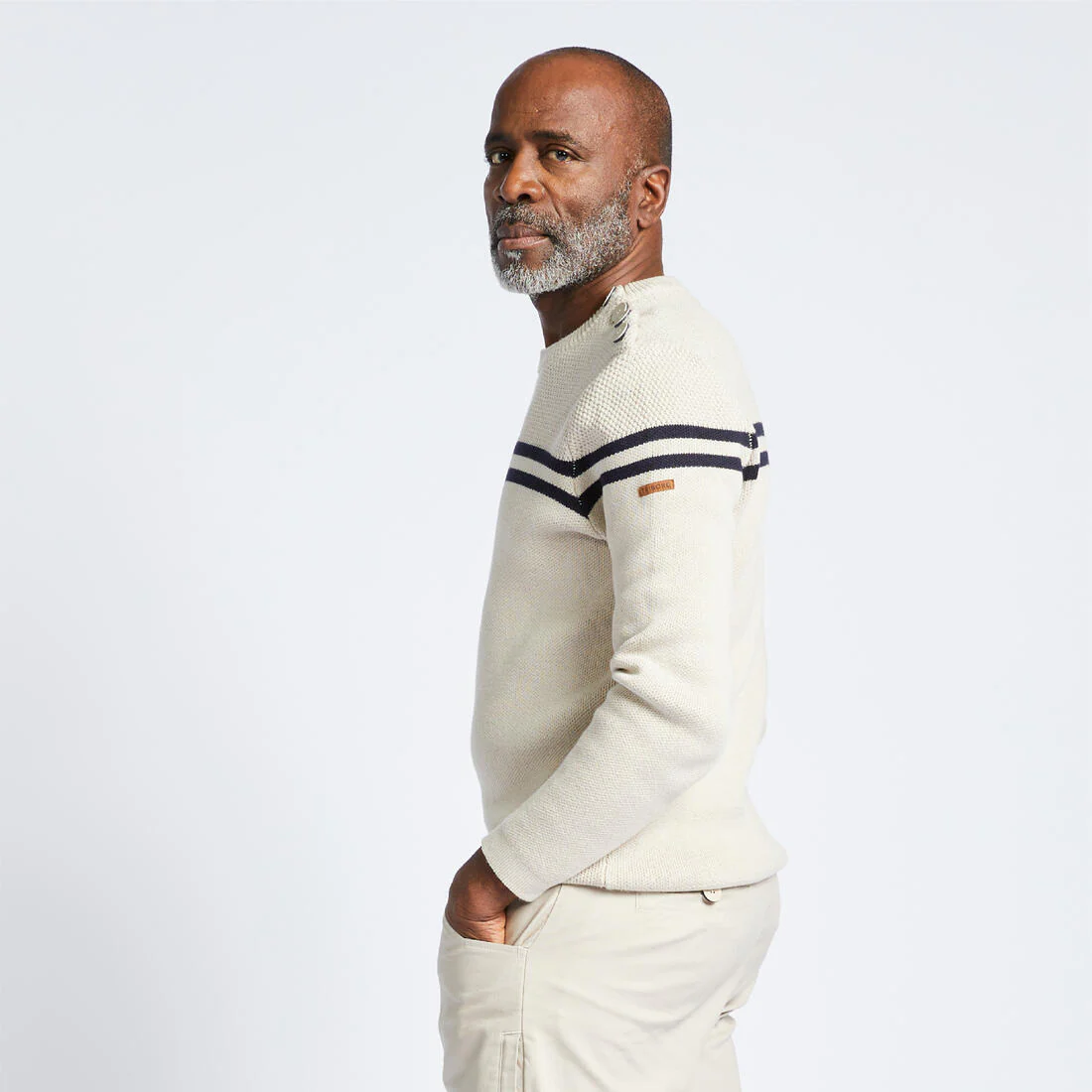 Suéter Marinero para Hombre - Beige con Rayas Azules - Image 3