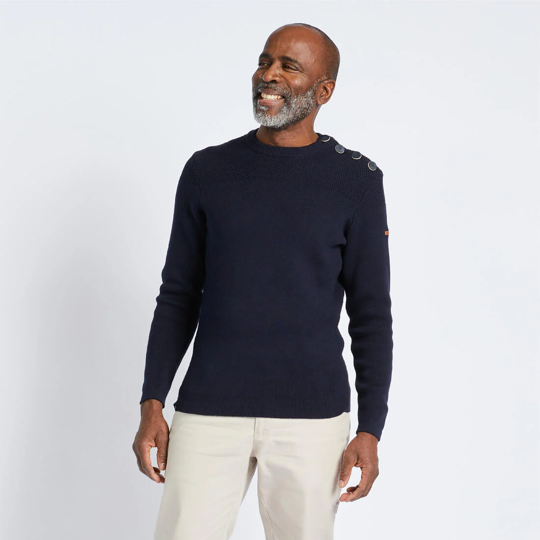 Suéter Marinero para Hombre - Beige con Rayas Azules - Image 4