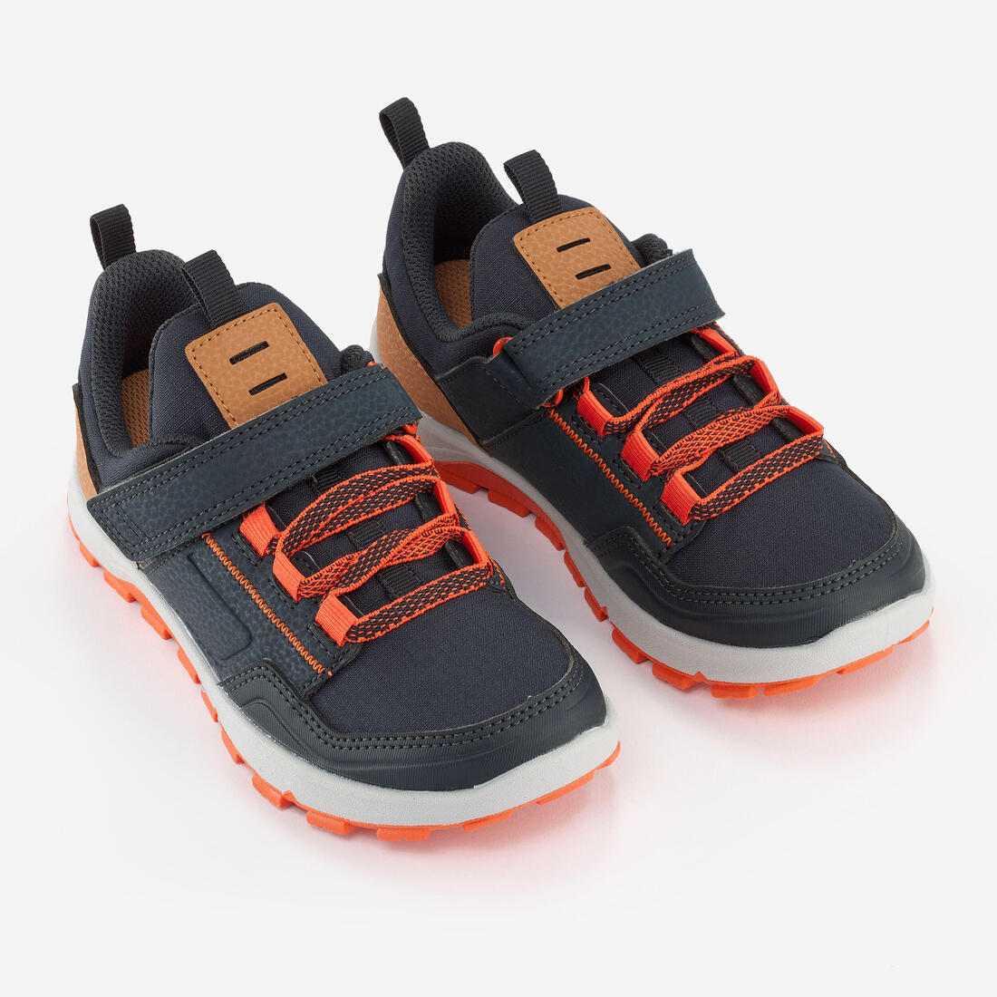 Tenis de senderismo con tira autoadherente azul con naranja para niños NH500 - Image 2
