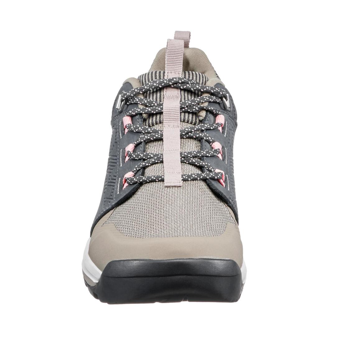 Tenis de senderismo de piel beige caqui para mujer NH500 - Image 5