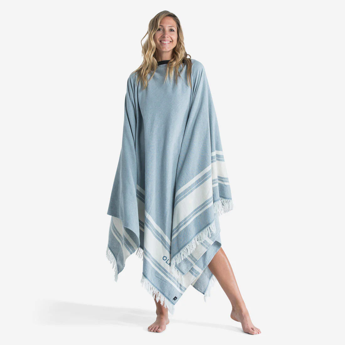 Toalla Playa-Poncho Gris-Azul 190 x 190 cm