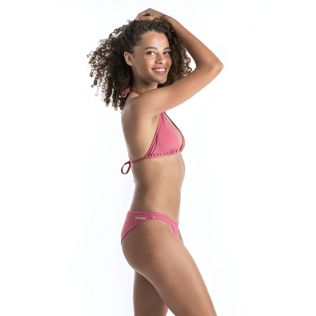 Top de bikini de natación con diseño de triángulos rosa para mujer Mae - Image 15