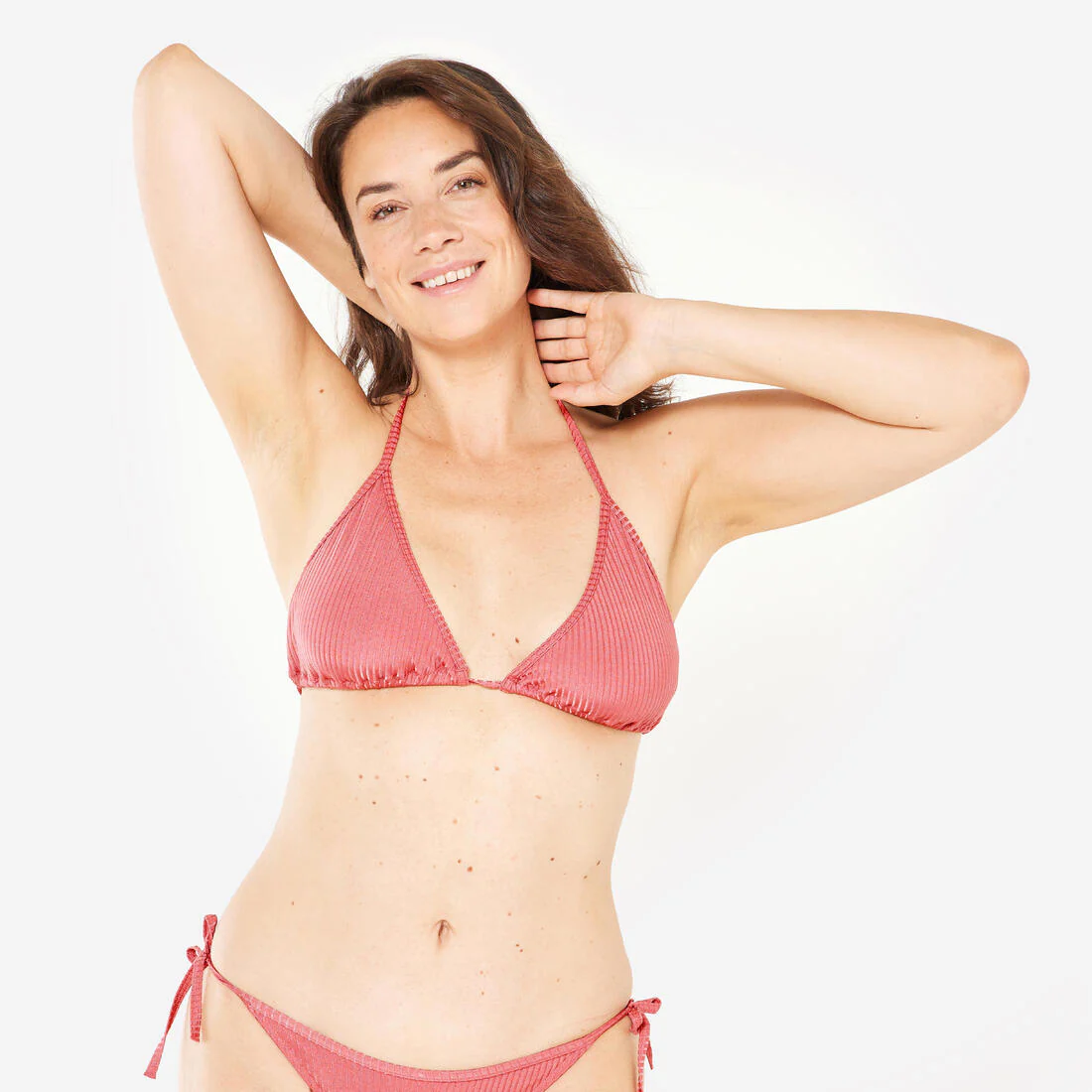 Top de bikini de natación con diseño de triángulos rosa para mujer Mae - Image 2
