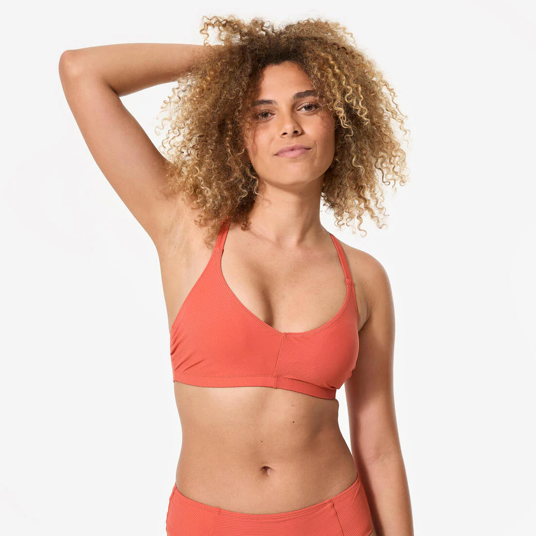 Top de bikini de natación terracota texturizado para mujer Lila Simy