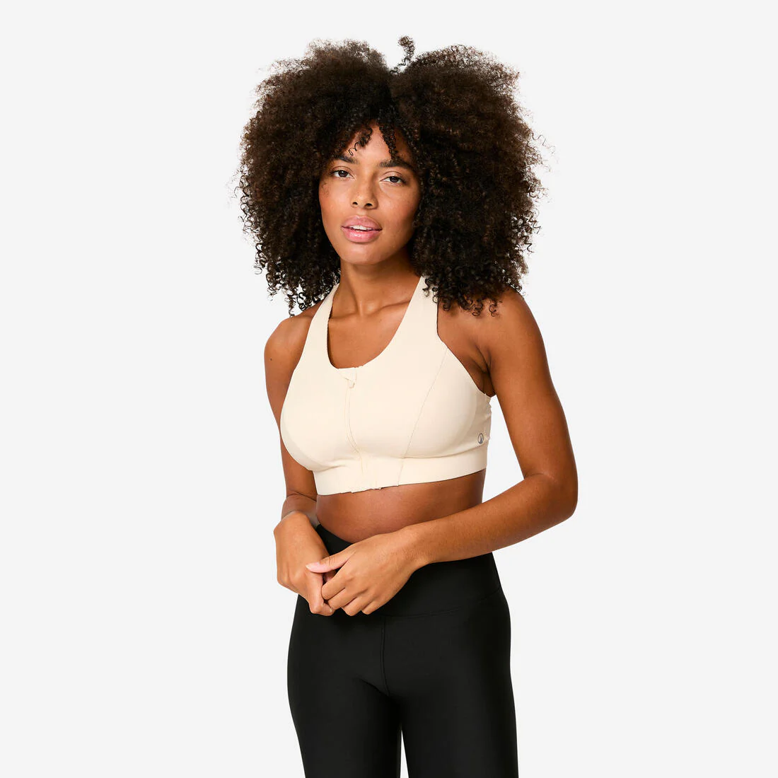 Top fitness Mujer Negro Acanalado Cierre Sujeción Moderada