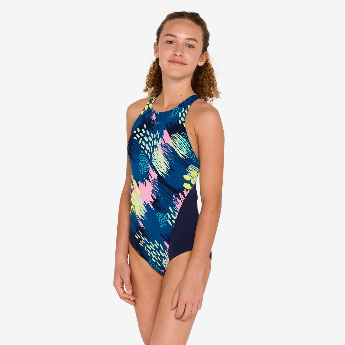 Traje de baño de natación azul con rosa para niña 500 Kamiye Alg - Image 2