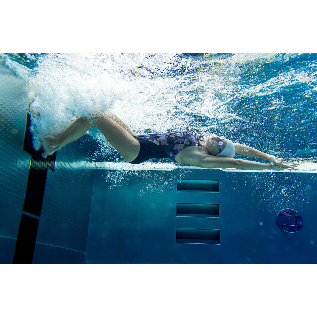 Traje de baño de natación azul con rosa para niña 500 Kamiye Alg - Image 43