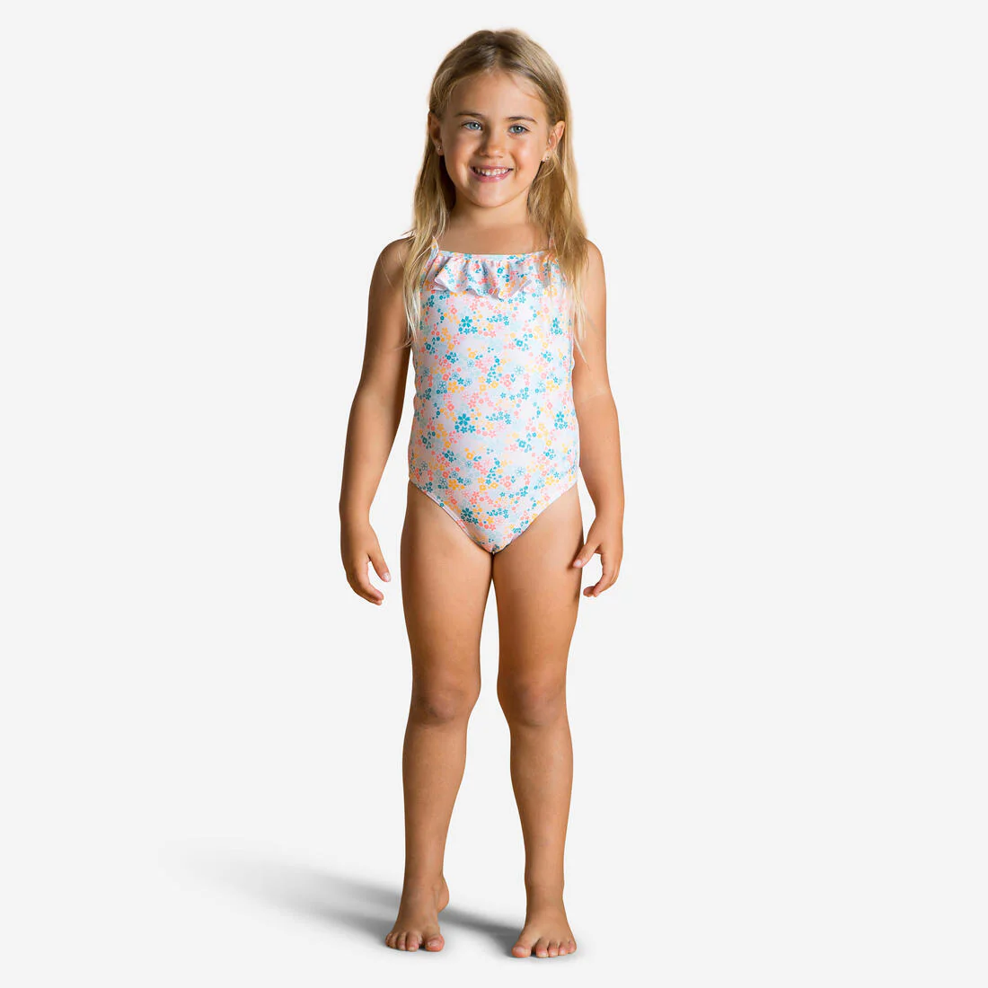 Traje de baño de natación con estampado y olanes para bebé y niña