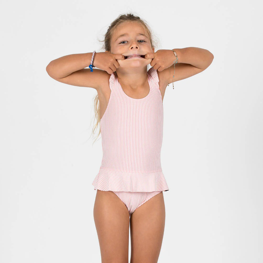 Traje de baño de natación con falda rosa con rayas blancas Julia - Image 2