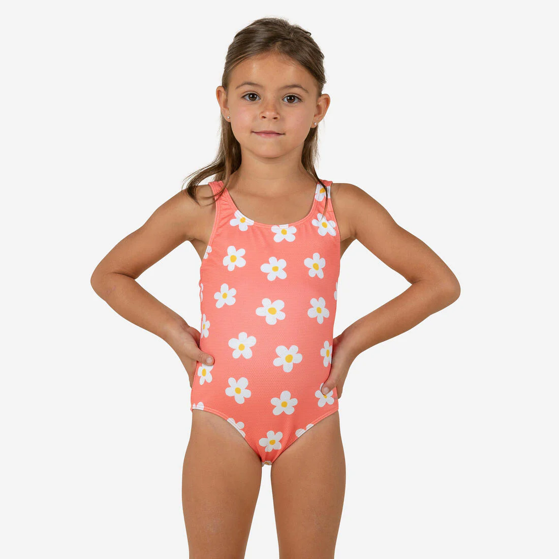 Traje de baño de natación coral con estampado de flores para bebé/niña
