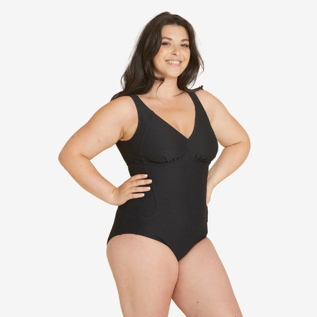 Traje de baño de natación negro gofrado para mujer Kaipearl New
