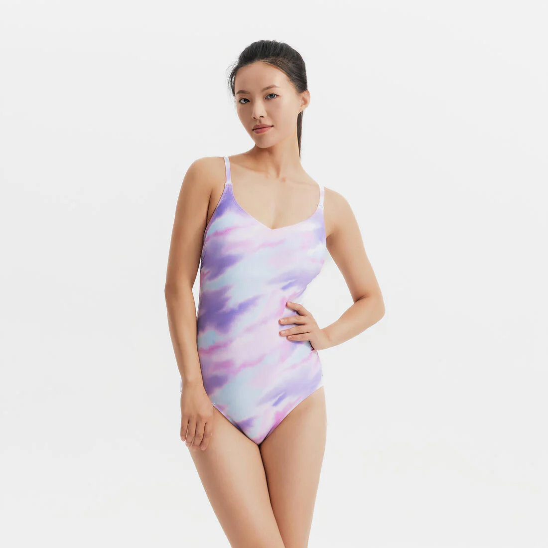 Traje de baño de natación rojo para mujer 100 Lila Poly - Image 12