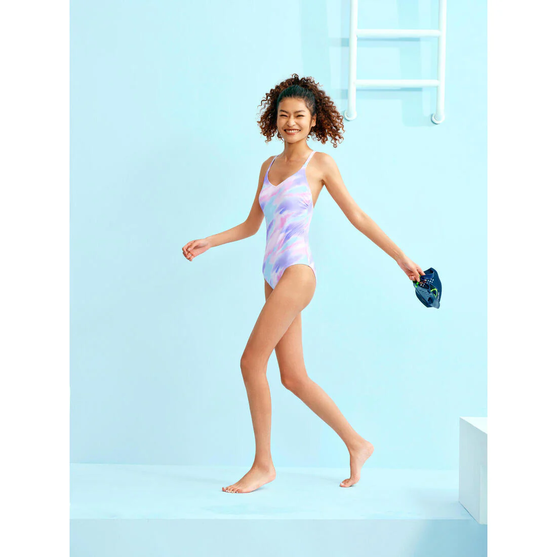 Traje de baño de natación rojo para mujer 100 Lila Poly - Image 40