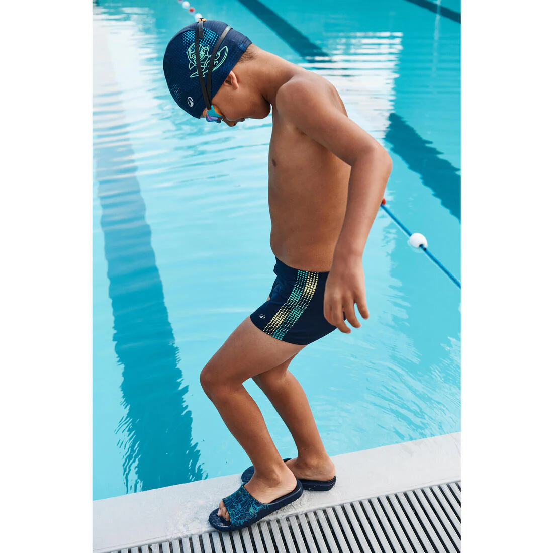 Traje de baño de natación tipo bóxer azul con amarillo para niño Fiti - Image 10
