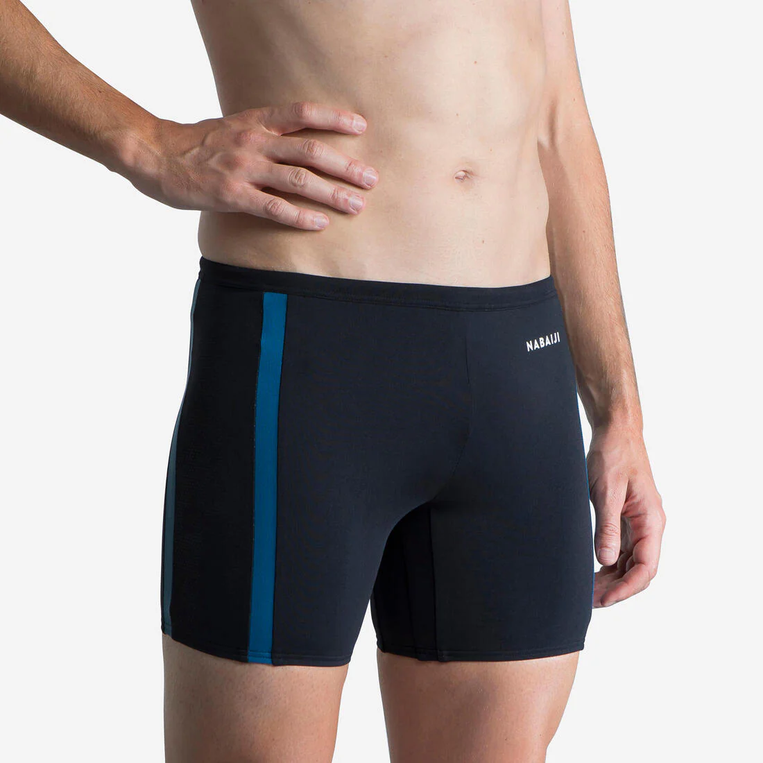 Traje de baño de natación tipo bóxer largo negro, gris y azul Yoko
