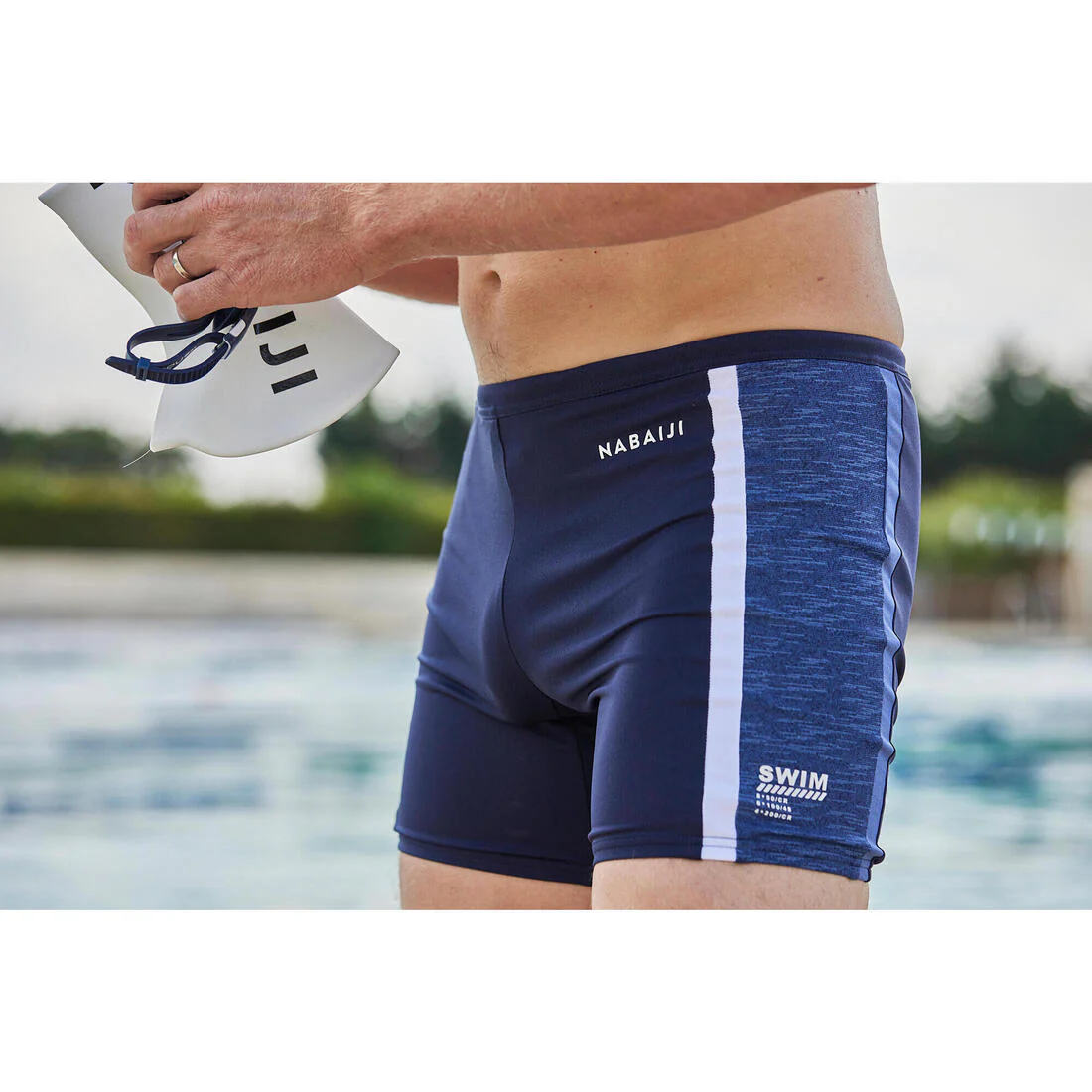 Traje de baño de natación tipo bóxer largo negro, gris y azul Yoko - Image 22
